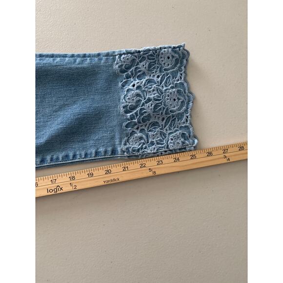 Ralph Lauren Blue Straight Cropped Embroidered Hem Denim Jeans Women's Size 6 - Picture 10 of 13